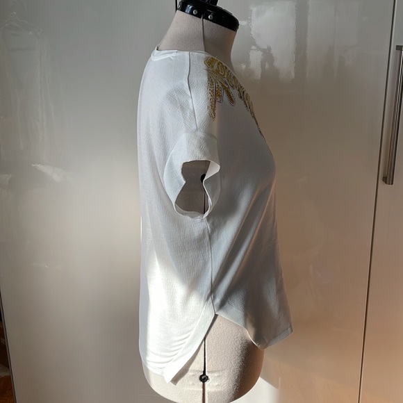 Zara T-Shirt Short Sleeve in White/Yellow & Purple Size-Medium NWOT - Picture 3 of 16